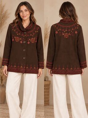 Johnny Was Embroidered Brown Jacket (404067) 🍂 ☀️